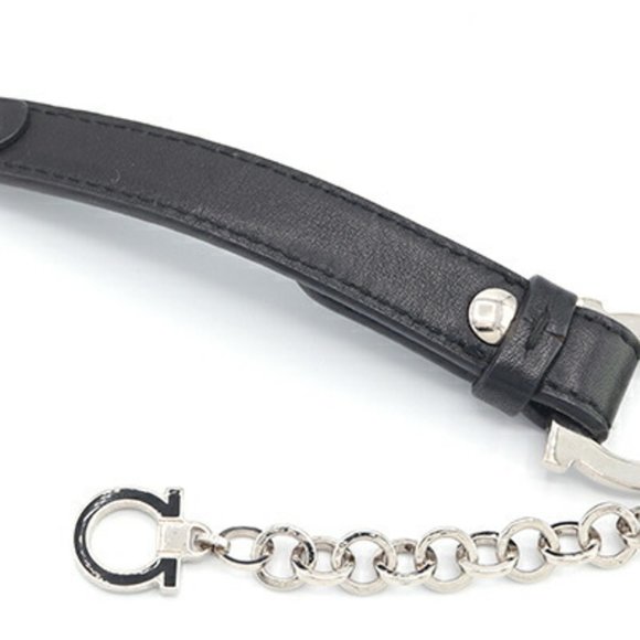 Salvatore Ferragamo Ferragamo Chain Belt Gancini Black Leather Metal Fashion ... - Picture 2 of 5